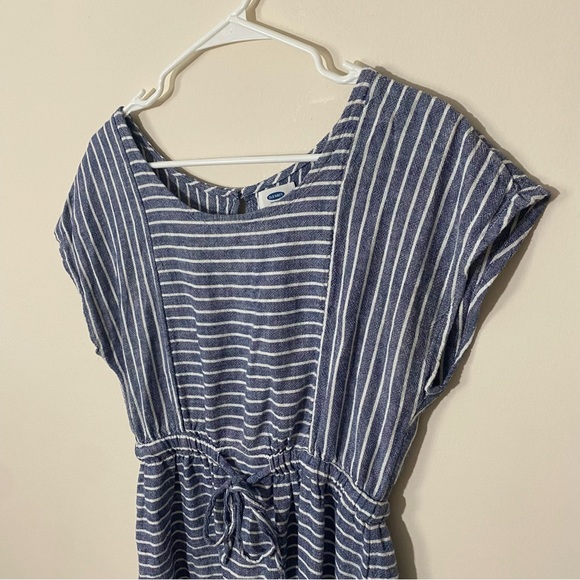 Old Navy Linen Blue and White Striped Draw String Waist Dress S - Picture 3 of 12